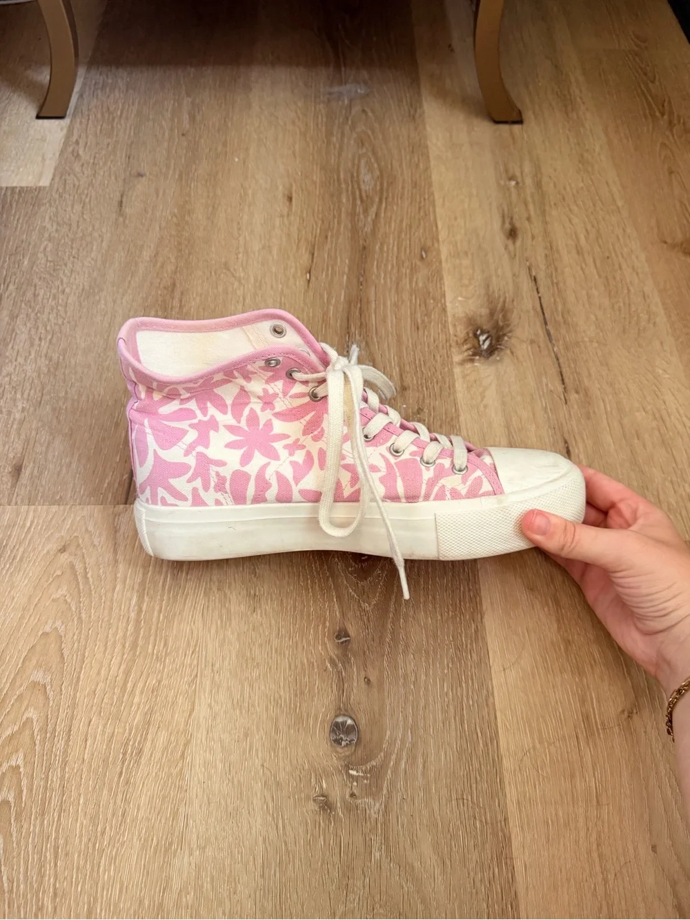 Pink High-Top Canvas Sneakers - Floral Pattern- Size 9